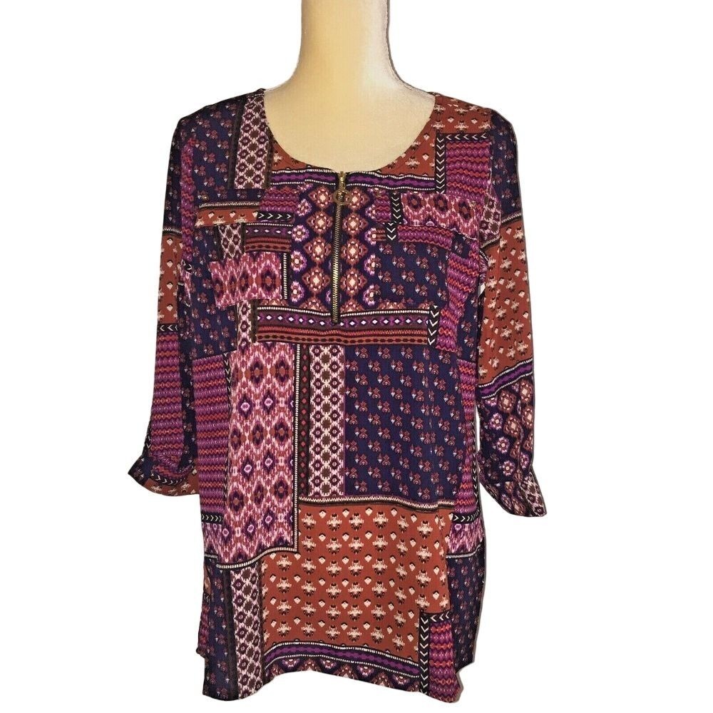 Cathy Daniels Company Women's Tunic Size Small 3/4‎ Roll Tab Sleeve Multicolor
